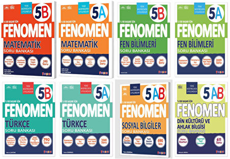 Fenomen Okul 2025 5. Sınıf Matematik + Türkçe + Fen + Sosyal + Din A + B Soru Seti 8 Kitap Güncel Müfredat