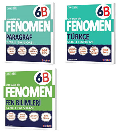 Fenomen Okul 2025 6. Sınıf Paragraf + Türkçe + Fen B Serisi Soru Seti 3 Kitap