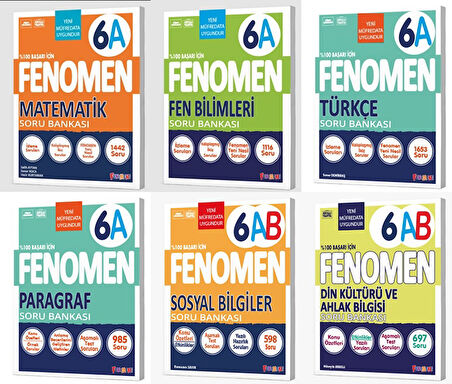 Fenomen Okul 2026 6. Sınıf Matematik + Türkçe + Fen + Paragraf + Sosyal + Din A Soru Seti 6 Kitap Güncel Müfredat