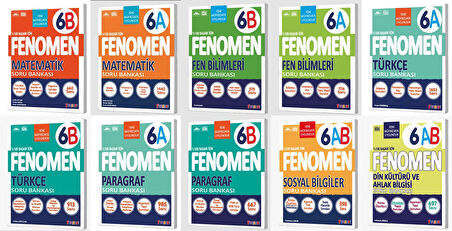 Fenomen Okul 2026 6. Sınıf Matematik + Türkçe + Fen + Paragraf + Sosyal + Din A + B Soru Seti 12 Kitap Güncel Müfredat