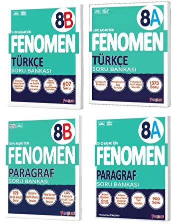 Fenomen Okul 2024 8. Sınıf Lgs Türkçe + Paragraf A + B Soru Bankası Seti 4 Kitap