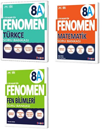 Fenomen Okul 2024 8. Sınıf Lgs Türkçe + Matematik + Fen Bilimleri A Soru Bankası Seti 3 Kitap