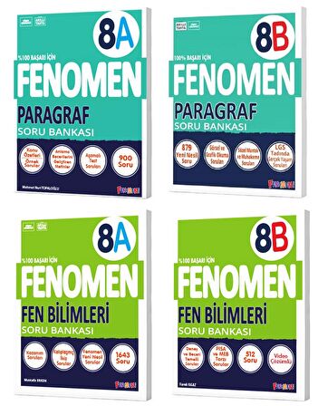 Fenomen Okul 2024 8. Sınıf Lgs Paragraf + Fen Bilimleri A + B Soru Bankası Seti 4 Kitap