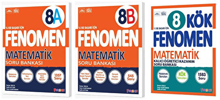 Fenomen Okul 2025 8. Sınıf Matematik Kök + A + B Soru Bankası Seti 3 Kitap