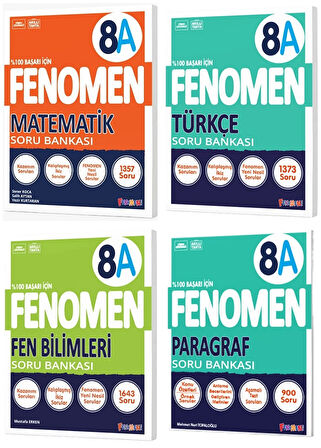 Fenomen Okul 2025 8. Sınıf Matematik + Türkçe + Fen + Paragraf A Serisi Soru Bankası Seti 4 Kitap