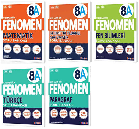 Fenomen Okul 2025 8. Sınıf Matematik + Türkçe + Fen + Geometri + Paragraf A Serisi Soru Bankası Seti 5 Kitap
