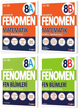 Fenomen Okul 2025 8. Sınıf Matematik + Fen Bilimleri A + B Serisi Soru Bankası Seti 4 Kitap