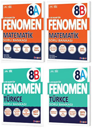 Fenomen Okul 2025 8. Sınıf Matematik + Türkçe A + B Serisi Soru Bankası Seti 4 Kitap