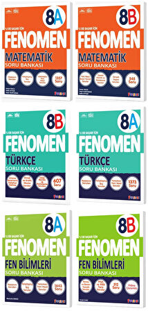 Fenomen Okul 2025 8. Sınıf Matematik + Türkçe + Fen A + B Serisi Soru Bankası Seti 6 Kitap