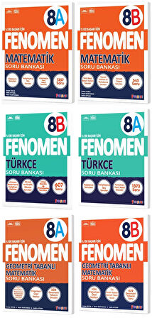 Fenomen Okul 2025 8. Sınıf Matematik + Türkçe + Geometri A + B Serisi Soru Bankası Seti 6 Kitap