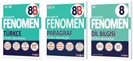Fenomen Okul 2025 8. Sınıf Türkçe + Paragraf B Serisi + Dil Bilgisi Soru Bankası Seti 3 Kitap