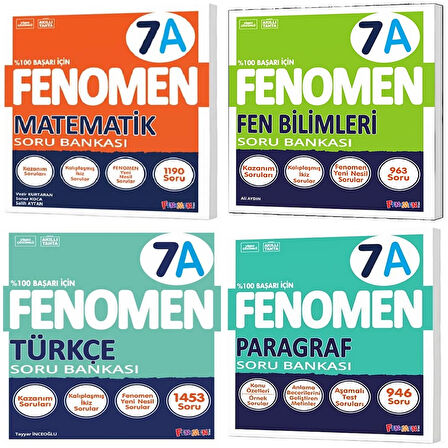 Fenomen Okul 2025 7. Sınıf Matematik + Türkçe + Fen + Paragraf A Serisi Soru Seti 4 Kitap