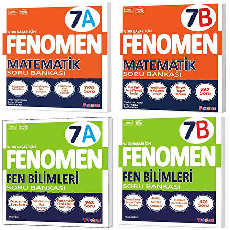 Fenomen Okul 2025 7. Sınıf Matematik + Fen Bilimleri A + B Serisi Soru Seti 4 Kitap