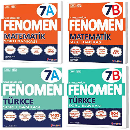 Fenomen Okul 2025 7. Sınıf Matematik + Türkçe A + B Serisi Soru Seti 4 Kitap
