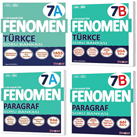 Fenomen Okul 2025 7. Sınıf Türkçe + Paragraf A + B Serisi Soru Seti 4 Kitap