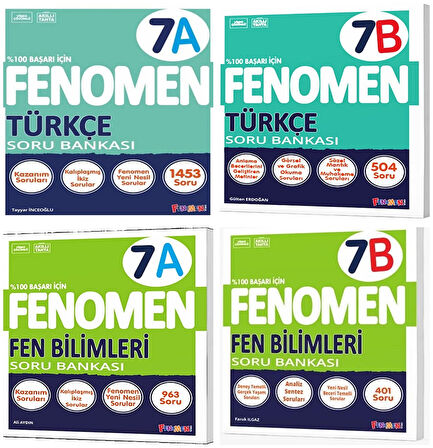 Fenomen Okul 2025 7. Sınıf Türkçe + Fen Bilimleri A + B Serisi Soru Seti 4 Kitap