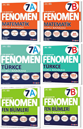 Fenomen Okul 2025 7. Sınıf Matematik + Türkçe + Fen A + B Serisi Soru Seti 6 Kitap