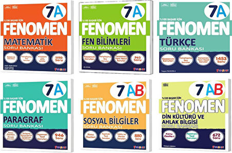 Fenomen Okul 2026 7. Sınıf Matematik + Türkçe + Fen + Paragraf + Sosyal + Din A Soru Seti 6 Kitap