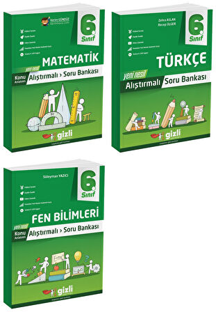 Gizli 2025 6. Sınıf Matematik + Türkçe + Fen Alıştırmalı Soru Bankası Seti 3 Kitap