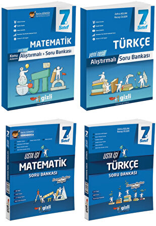 Gizli 2025 7. Sınıf Matematik + Türkçe Alıştırmalı + Usta İşi Soru Bankası Seti 4 Kitap Güncel Müfredat
