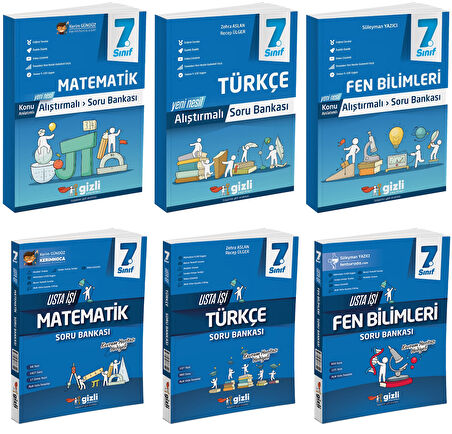 Gizli 2025 7. Sınıf Matematik + Türkçe + Fen Alıştırmalı + Usta İşi Soru Bankası Seti 6 Kitap Güncel Müfredat