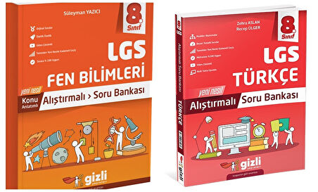 Gizli 2025 8. Sınıf Lgs Fen Bilimleri + Türkçe Alıştırmalı Soru Bankası Seti 2 Kitap