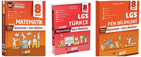 Gizli 2025 8. Sınıf Lgs Matematik + Türkçe + Fen Alıştırmalı Soru Bankası Seti 3 Kitap
