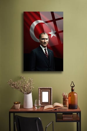Atatürk Cam Tablo Portre Cam Tablo Duvar Dekoru Atatürk Portresi Kırılmaz Cam Solmaz Baskı 008 | Atatürk Temalı Dekoratif Duvar Tablosu, Salon, ofis ve çalışma alanı dekoru,