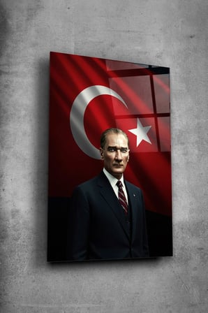 Atatürk Cam Tablo Portre Cam Tablo Duvar Dekoru Atatürk Portresi Kırılmaz Cam Solmaz Baskı 008 | Atatürk Temalı Dekoratif Duvar Tablosu, Salon, ofis ve çalışma alanı dekoru,
