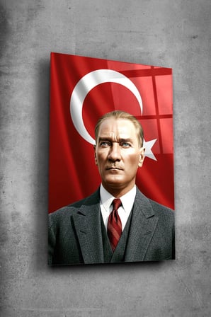 Atatürk Cam Tablo Portre Cam Tablo Duvar Dekoru Atatürk Portresi Kırılmaz Cam Solmaz Baskı 030 | Atatürk Temalı Dekoratif Duvar Tablosu, Salon, ofis ve çalışma alanı dekoru,