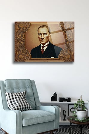 Atatürk Cam Tablo-Portre Cam Tablo Duvar Dekoru Atatürk Portresi Kırılmaz Cam Solmaz Baskı | Atatürk Temalı Dekoratif Duvar Tablosu, Salon, ofis ve çalışma alanı dekoru,