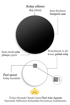 Kahve Yuvarlak Kahve Cam Tablo | Modern Duvar Dekoru | Solmayan Canlı Renkler | Ofis ve Çalışma Odası | Yeni Ev Hediyesi | 4mm Kırılmaz Cam