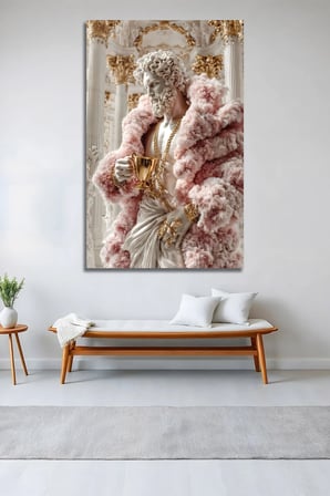 Modern Lüx Pembe Kürklü Helenistik Heykel Temperli Cam Tablo Dekoratif Duvar Tablosu Modern Salon Duvar Dekoru Oturma Odası Yatak Odası Tablosu 4mm Temperli Cam Tablo Lüks Ev Dekorasyonu Duvar Sanatı