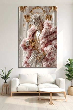 Modern Lüx Pembe Kürklü Helenistik Heykel Temperli Cam Tablo Dekoratif Duvar Tablosu Modern Salon Duvar Dekoru Oturma Odası Yatak Odası Tablosu 4mm Temperli Cam Tablo Lüks Ev Dekorasyonu Duvar Sanatı