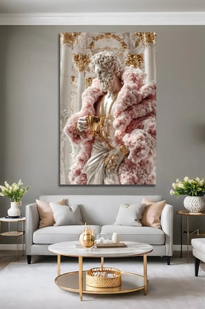 Modern Lüx Pembe Kürklü Helenistik Heykel Temperli Cam Tablo Dekoratif Duvar Tablosu Modern Salon Duvar Dekoru Oturma Odası Yatak Odası Tablosu 4mm Temperli Cam Tablo Lüks Ev Dekorasyonu Duvar Sanatı