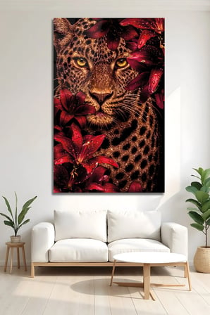 Leopar Kırmızı Zambak Çiçekli Egzotik Duvar Sanatı Lüks Temperli Cam Tablo Dekoratif Duvar Tablosu Modern Salon Duvar Dekoru Oturma Odası Yatak Odası Tablosu 4mm Temperli Cam Tablo Kaliteli Baskı