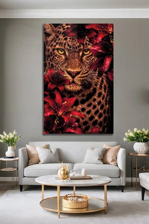 Leopar Kırmızı Zambak Çiçekli Egzotik Duvar Sanatı Lüks Temperli Cam Tablo Dekoratif Duvar Tablosu Modern Salon Duvar Dekoru Oturma Odası Yatak Odası Tablosu 4mm Temperli Cam Tablo Kaliteli Baskı