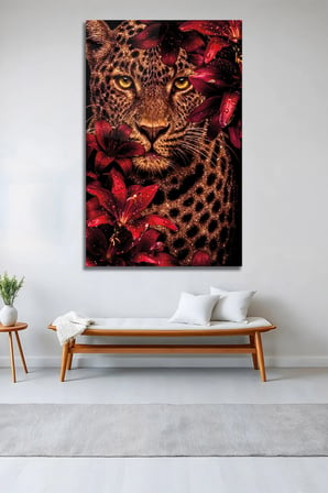 Leopar Kırmızı Zambak Çiçekli Egzotik Duvar Sanatı Lüks Temperli Cam Tablo Dekoratif Duvar Tablosu Modern Salon Duvar Dekoru Oturma Odası Yatak Odası Tablosu 4mm Temperli Cam Tablo Kaliteli Baskı
