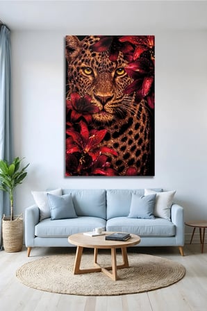 Leopar Kırmızı Zambak Çiçekli Egzotik Duvar Sanatı Lüks Temperli Cam Tablo Dekoratif Duvar Tablosu Modern Salon Duvar Dekoru Oturma Odası Yatak Odası Tablosu 4mm Temperli Cam Tablo Kaliteli Baskı