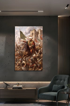 Fatih Sultan Mehmed İstanbul Fethi Savaşı Temalı Tarihi Dekoratif Cam Tablo | Şehir Temalı Dekoratif Duvar Tablosu, Salon ve ofis dekoru,