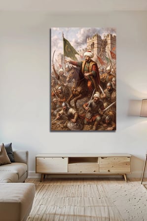 Fatih Sultan Mehmed İstanbul Fethi Savaşı Temalı Tarihi Dekoratif Cam Tablo | Şehir Temalı Dekoratif Duvar Tablosu, Salon ve ofis dekoru,