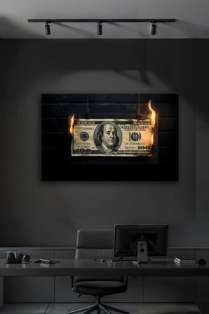 3D Modern Tasarım Lüks Yanan Dolar Temperli Dekoratif Cam Tablo | Modern Dekorasyon Temalı Dekoratif Duvar Tablosu, Salon, ev ve ofis dekoru,