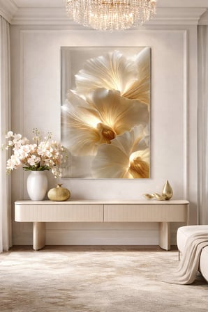 Kırılmaz Cam Tablo 5mm (Kalın) - Ev İşyeri Duvar Dekorasyonu - Soyut ÇİÇEK Tasarımlar (DİKEY) - Botanik Floral Zarif Pastel Salon Yatak Odası Temperli UV Baskılı Hediyelik