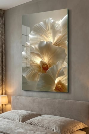 Kırılmaz Cam Tablo 5mm (Kalın) - Ev İşyeri Duvar Dekorasyonu - Soyut ÇİÇEK Tasarımlar (DİKEY) - Botanik Floral Zarif Pastel Salon Yatak Odası Temperli UV Baskılı Hediyelik