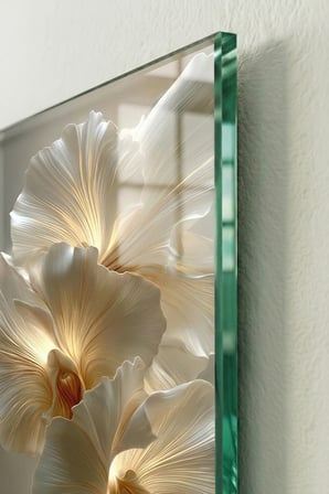 Kırılmaz Cam Tablo 5mm (Kalın) - Ev İşyeri Duvar Dekorasyonu - Soyut ÇİÇEK Tasarımlar (DİKEY) - Botanik Floral Zarif Pastel Salon Yatak Odası Temperli UV Baskılı Hediyelik