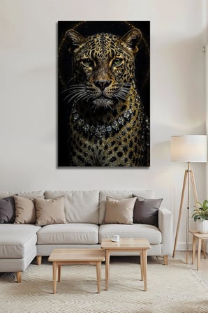 Lüks Dekoratif Cam Tablo Kristal Kolyeli Leopar Desenli Modern Duvar Sanatı | Hayvan Figürlü Dekoratif Duvar Tablosu, Salon, ofis ve çalışma alanı dekoru,