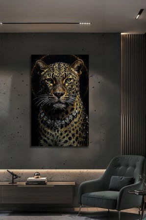 Lüks Dekoratif Cam Tablo Kristal Kolyeli Leopar Desenli Modern Duvar Sanatı | Hayvan Figürlü Dekoratif Duvar Tablosu, Salon, ofis ve çalışma alanı dekoru,