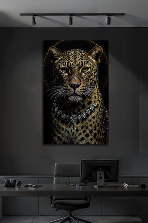 Lüks Dekoratif Cam Tablo Kristal Kolyeli Leopar Desenli Modern Duvar Sanatı | Hayvan Figürlü Dekoratif Duvar Tablosu, Salon, ofis ve çalışma alanı dekoru,