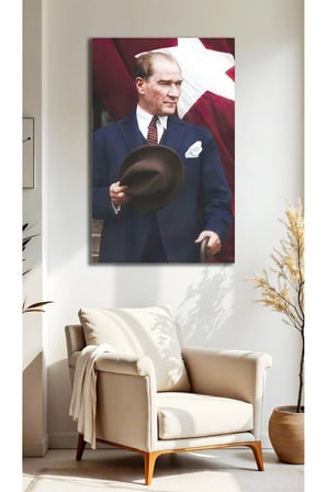 Mustafa Kemal Atatürk Özel Tasarım Türk Bayrağı Cam Tablo – Premium Dekoratif Duvar Tablosu
