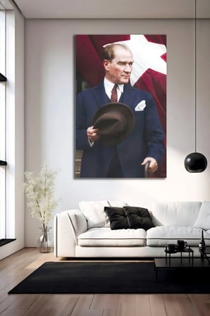 Mustafa Kemal Atatürk Özel Tasarım Türk Bayrağı Cam Tablo – Premium Dekoratif Duvar Tablosu